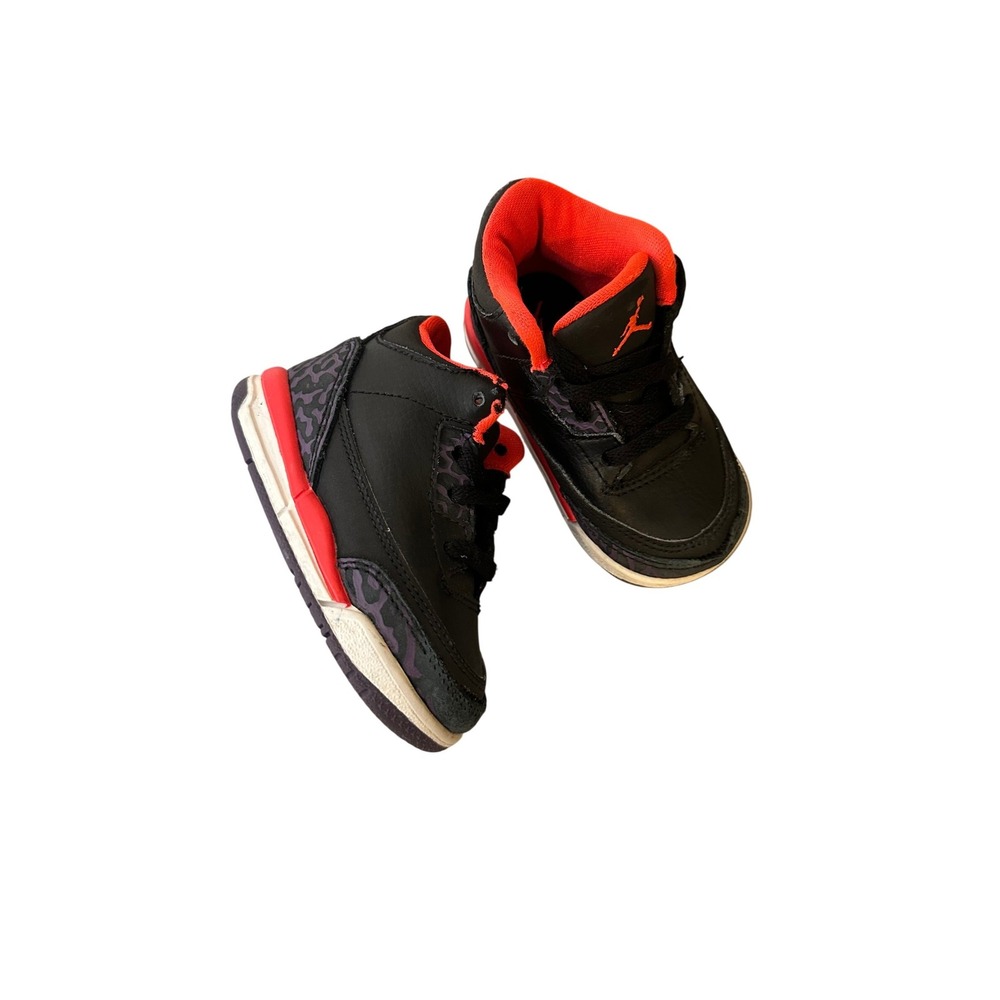 Jordan 3 Retro Toddler Black Bright Crimson Sneakers 441142-022 4.5C